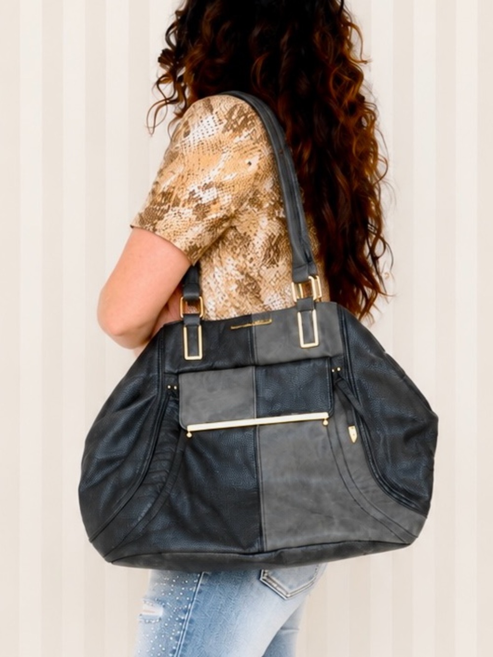 Steve Madden Black Faux Leather Tote Bag